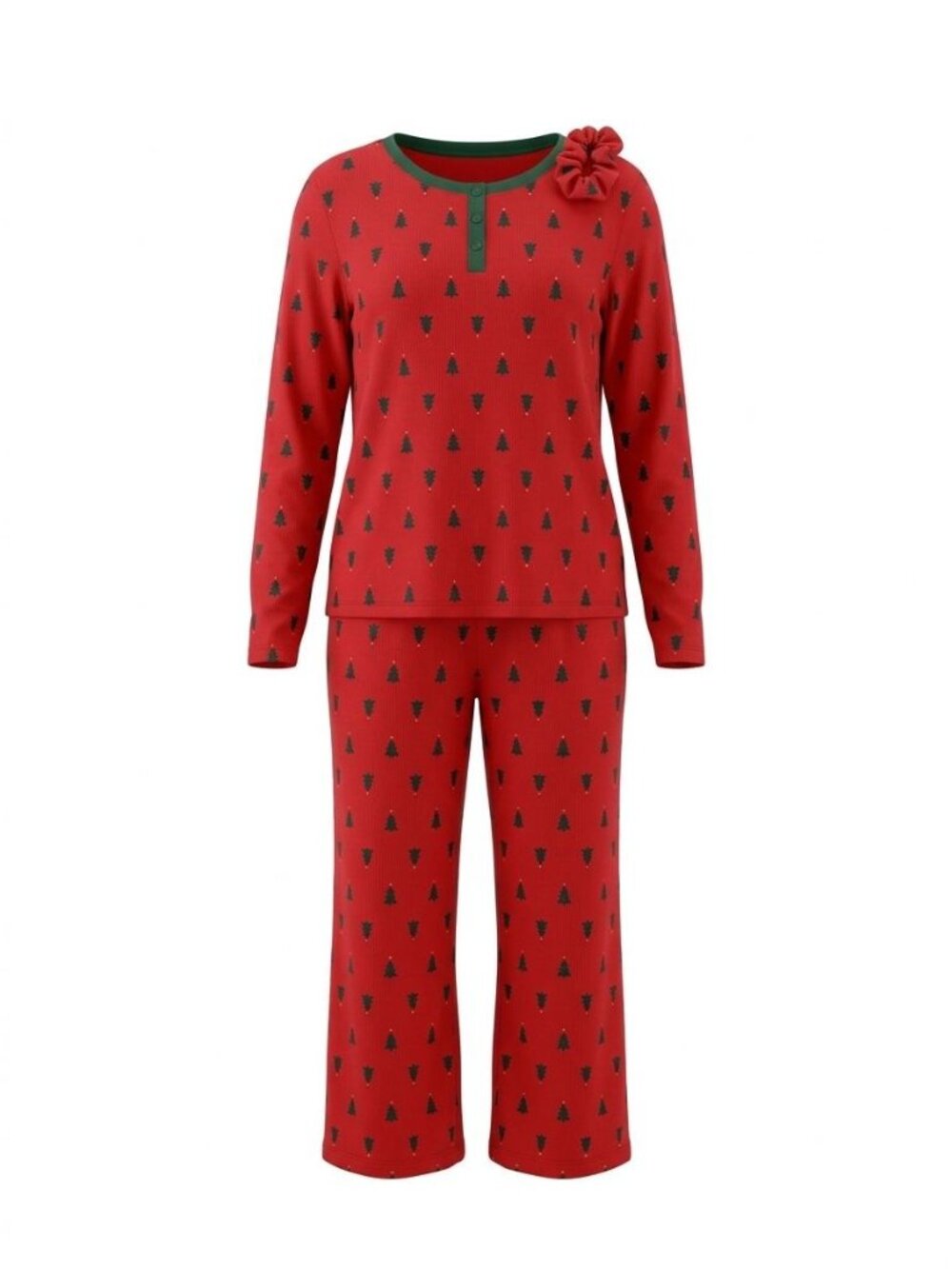 NWT Roudelain 2 Pc Soft Knit Pajama Set Sz L Red Green Christmas Tree Holiday